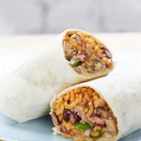 Veggie Wrap · Original or spicy with sautéed green peppers, onions, mushrooms, brown rice and beans and ch...