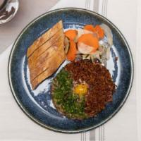 Grass Fed Steak Tartare · rosemary and tallow aioli, crispy shallots, quail egg, baguette {DF, NF}