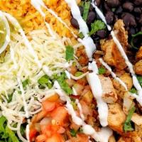 Grilled Chicken Bowl* · Your choice bowl served with grilled chicken, mexican rice, black beans, pico de gallo, lett...