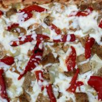 Michael Special Pizza - Large · Mozzarella topped with fried eggplant roasted peppers, artichokes and fresh garlic.