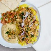 Chicken Shawarma Bowl · Stir fried shredded chicken breasts marinated in a mediterranean blend of herbs and spices s...