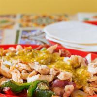 Shrimp Alambre · Combination of peppers and onions topped with your choice of meat melted cheese tomatillo sa...