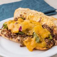 The Philly · Shaved Ribeye, Sautéed Onions and Green Peppers, Whiz, 