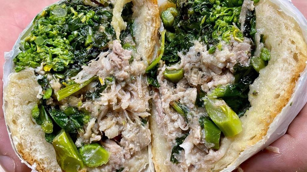 Pork & Rabe · slow cooked pulled porchetta, broccoli rabe, sharp provolone
