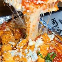 Buffalo Chicken Lasagna · fresh pasta, tomato sauce, ricotta, provolone, pecorino, mozzarella, gorgonzola