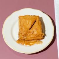 Baklava · Chopped nuts, and honey layered with phyllo pastry.