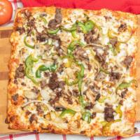 Philly Cheesesteak · Steak, green peppers, onions, mushrooms & mozzarella, homemade sauce.