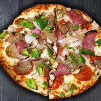 Milan`S Special (Small) · Salami, fresh peppers, mushroom, onion, hamburg, italian sausage, pepperoni and our cheddar/...