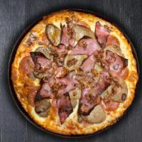 Meat Lovers (Small) · Italian sausage, pepperoni, hamburg, bacon and ham.