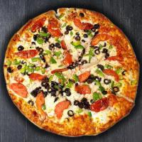 Mediterranean (Small) · Fresh peppers, tomatoes, onions, olives, feta and oregano.