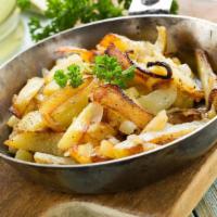 The Home Fries · Bite-sized, cubed potatoes with farmers' market seasonal veggies.