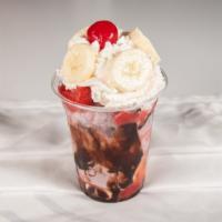 Jack Frost · 3 Scoops of your choice of ice cream topped with hot fudge, strawberries, bananas, whipped c...