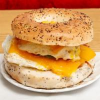 California Breakfast Sandwich · Bacon, fried egg, Cheddar cheese, five slices of fresh avocado on an everything bagel.