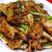 Chicken With Scallions In Black Bean Sauce · served with steamed rice