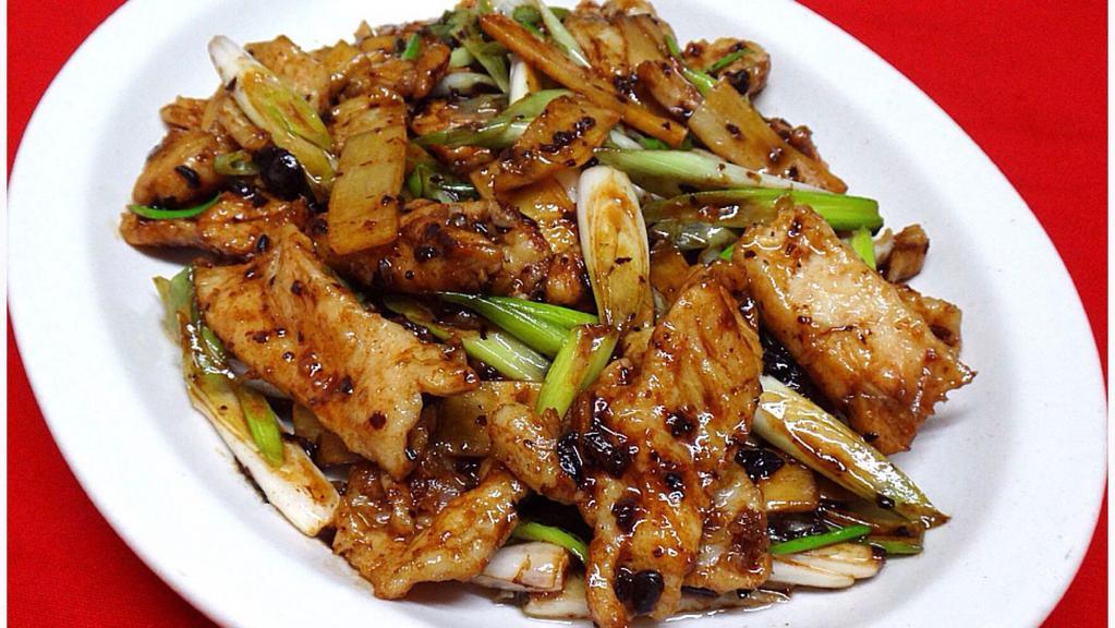 Chicken With Scallions In Black Bean Sauce · served with steamed rice