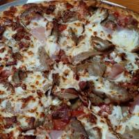 Meat Lovers · Ham, sausage, bacon, pepperoni, meatball.