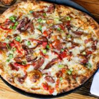Beer Cheese · Beer cheese sauce and cheese blend, topped with reindeer sausage, roasted red peppers, and b...