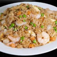 Shrimp Fried Rice 虾肉炒饭 · Shrimp prawns wok-fried with an assortment of vegetables and rice.