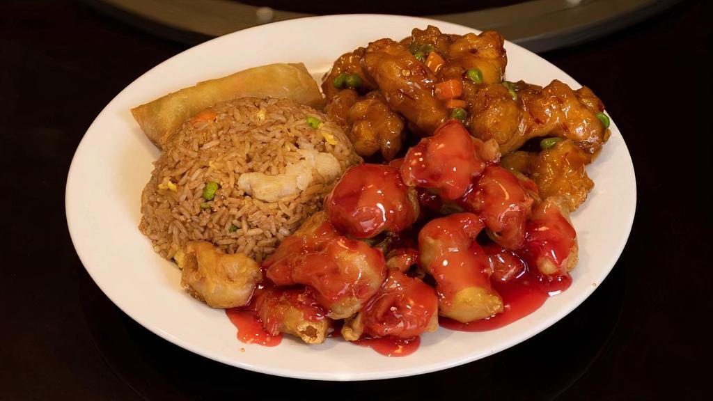 Szechwan Chicken & Sweet And Sour Pork Combination · Hot & Spicy. Spicy Szechwan Chicken served alongside Sweet and Sour Chicken for a hot and sour chicken combination! Also comes with an egg roll and your choice of steamed or fried rice.