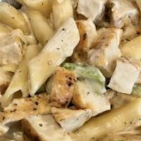 Chicken Alfredo · Pasta served with delicious garlic bread. served with marinara sauce blended mozzarella and ...