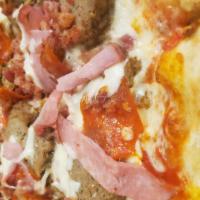 Meatza Pizza · Pepperoni, meatball, sausage, ham and bacon.