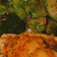 Honey Pepper Glazed Salmon · Comes with rice & broccoli.