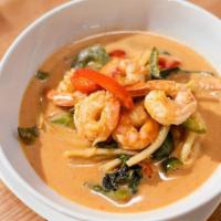 Red Curry (Spicy) · Coconut Red Curry, Bamboo Shoots, Bell Pepper, Thai Basil