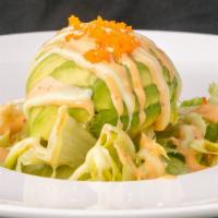 Dragon Ball Salad · spicy tuna, spicy kani and avocado with spicy mayo and honey wasabi on top