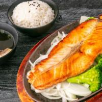 Salmon Teriyaki · Served with clear soup, house salad and steamed rice.