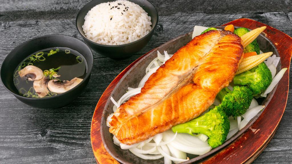 Salmon Teriyaki · Served with clear soup, house salad and steamed rice.