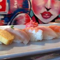 Nigiri Combo · 1 piece tuna, 1 piece yellowtail, 1 piece salmon, 1 piece tilapia, 1 piece shrimp and 1 piec...