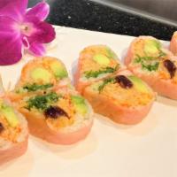 Sweetheart Roll · Inside: Seaweed salad, spicy crab, lobster salad, avocado w. eel and wasabi sauce