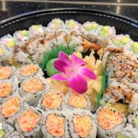 Small Party Tray · 10 classic cooked rolls. Two shrimp tempura rolls, two California rolls, two Philly rolls, t...