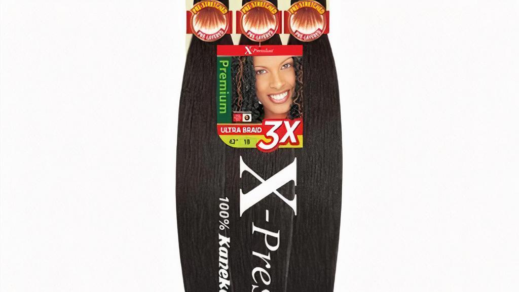 X-Pression: 3X Outre Pre-Stretched Braiding Hair 52 In. · Three times the X-Pression braid. Pre-stretched and outfitted with crochet loops for speedy braiding. Hot water-setting friendly kanekalon fibers with 52 inches of length! Pre-stretched and pre-layered, easy to braid, easy to manage, ultra lightweight, hot water setting, tangle-free, 52