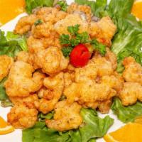Crispy W. Salt Pepper Shrimp · Spicy. Jumbo Shrimp w. many kinds of fresh veggies in white sauce.