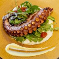 Grilled Octopus · Octopus and potato and caper-berries emulsion and confit red pepper.