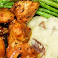 Gluten-Free Bbq Marinated Chicken Tip Entree · Boneless chicken marinated in choice of Italian dressing or bbq sauce. Served with choice of...