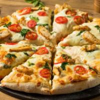 House Specialty Pizza · Homemade pizza dough is topped with fresh grilled chicken, seasoned gyro meat, onion, green ...