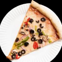 18” Hand-Tossed Veggie Pie · Flippin’ pizza sauce, 100% whole milk mozzarella, green bell pepper, portobello mushrooms, r...