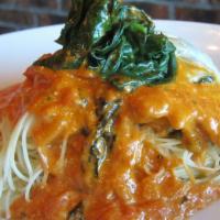 Monte Rosa (Lunch) · Tomatoes, spinach, and sherry blush cream, topped with mozzarella and capellini.