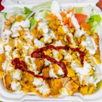 Chicken Plate · Chicken + Grilled onion and peppers+ Yellow basmati rice + Salad + White sauce