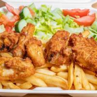 Chicken Wings Dinner · Served with French fries, garden salad.