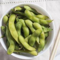 Edamame · Lightly salted steamed soy beans in pods.