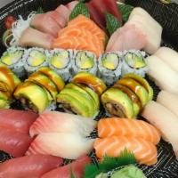 Sushi Sashimi For Two  · 12 pcs sushi,16 pcs sashimi,california roll,green dragon roll