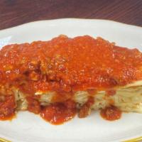 Baked Lasagna W/ Meat Sauce · layered lasagna noodles, fresh ricotta, mozzarella