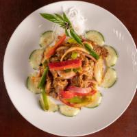 Basil Stir-Fry · Spicy. Thai basil leaves, peppers, onions, mushrooms, zucchini, scallions