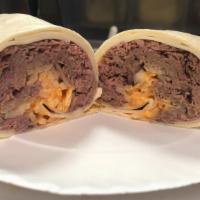 Roast Beef Special Wrap · Comes with Onions, Russian dress and Swiss Cheese