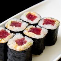 Tuna Roll · Tekka maki. tuna fish sushi rice and nori.