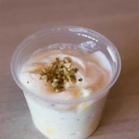 Indian Yogurt · lightly sweet yogurt flavored with freshly ground cardamom, pistachios and almonds. [gf] [co...