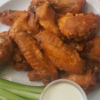 Jumbo Buffalo Wings · Served with blue cheese and celery.